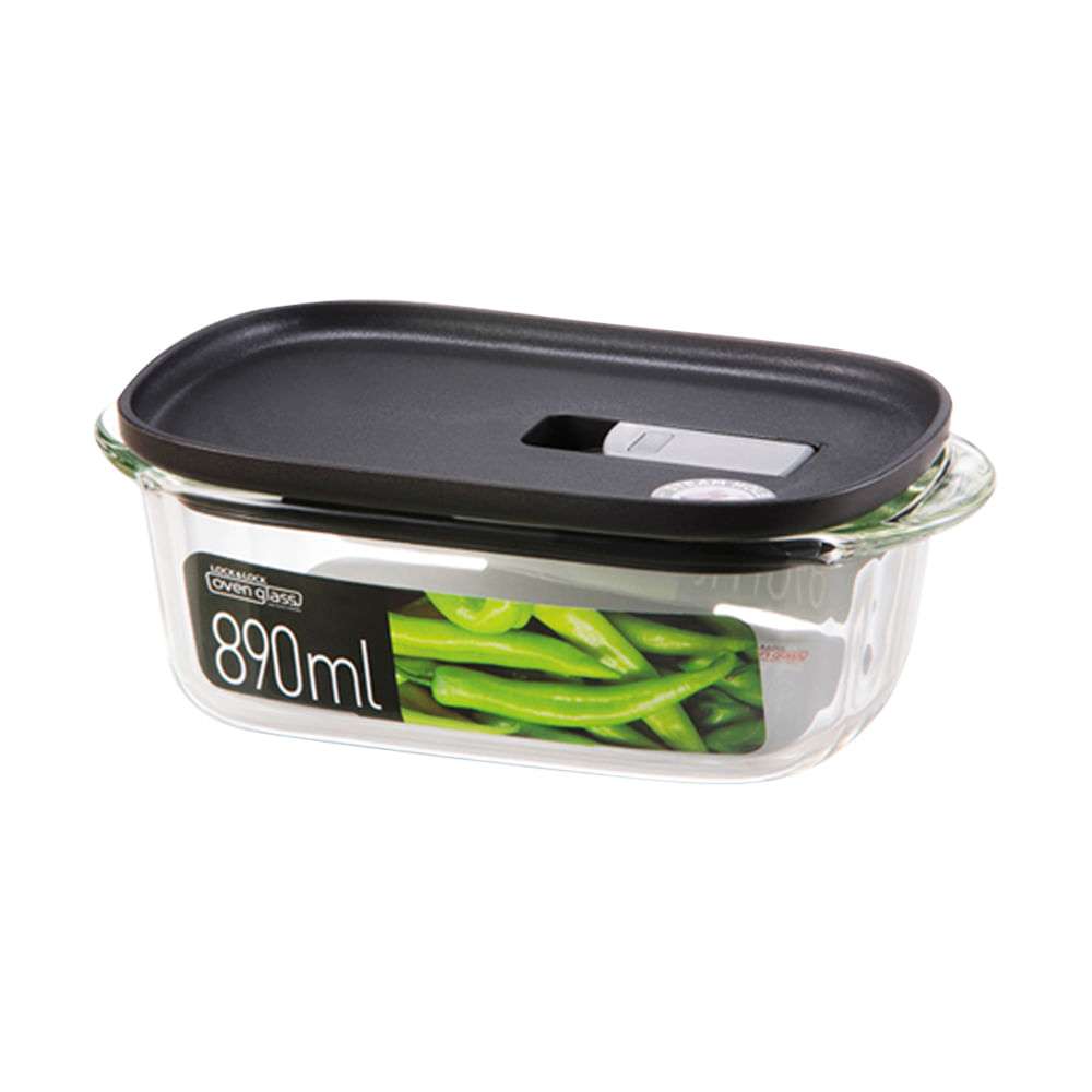 RECIPIENTE D/VIDRIO RECT. C/TAPA PLAST. 890ML STEA