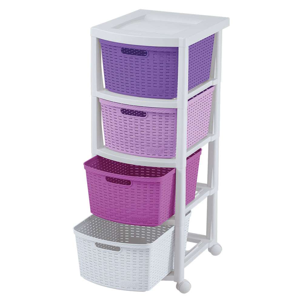 GAVETERO PLAST. RATTAN 4 NIV. LILA-ROSA-