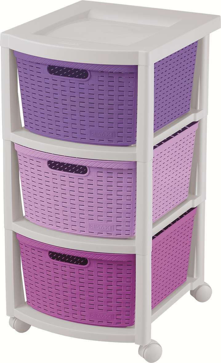 GAVETERO PLAST. RATTAN 3 NIV. LILA-ROSA-