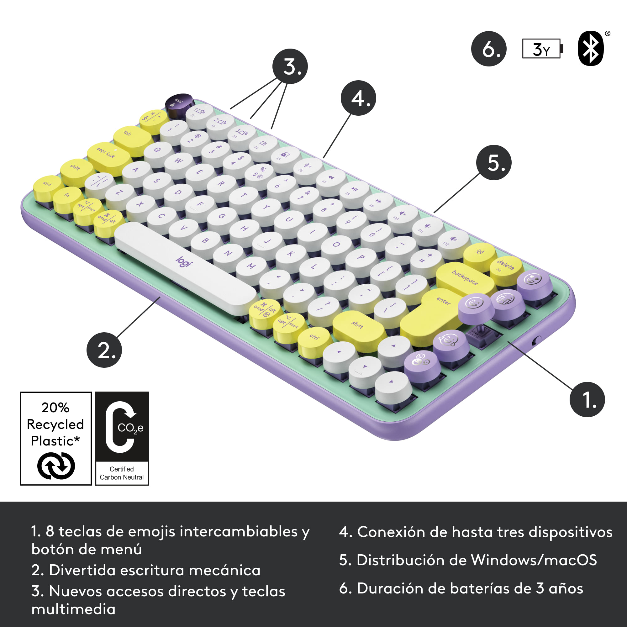 TECLADO LOGITECH POP/MECANICO/BOTON EMOJ