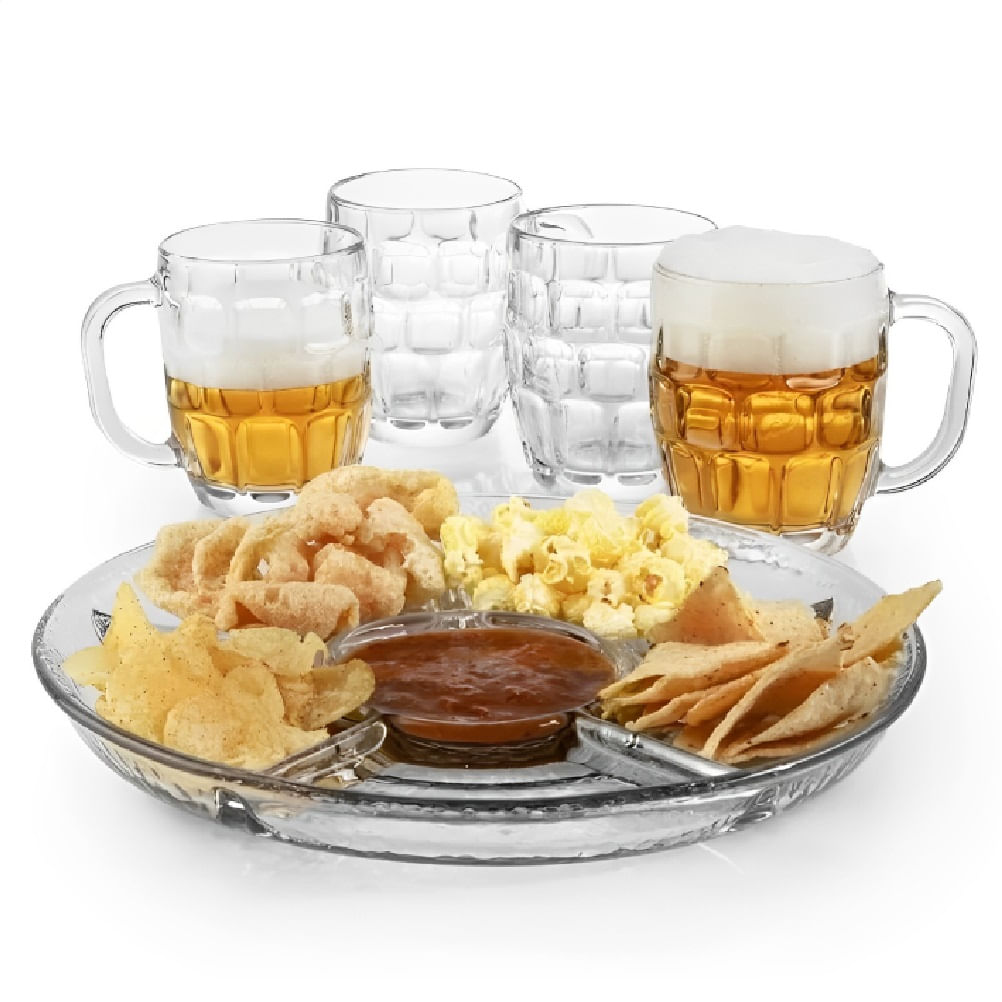 JGO D/JARRA CERVECERAS+BOTANERO D/VIDRIO 5PCS