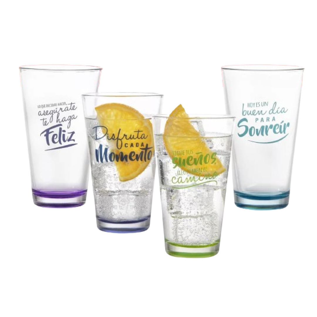 JGO D/VASOS D/VIDRIO 4PCS 414ML/7-14OZ BUENOS MOMENTOS
