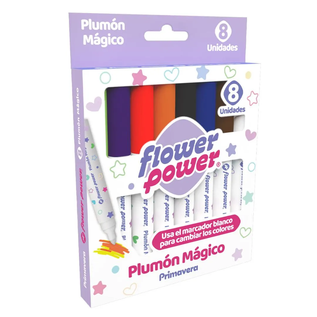 MARCADORES FLOWER POWER MAGICOS X8