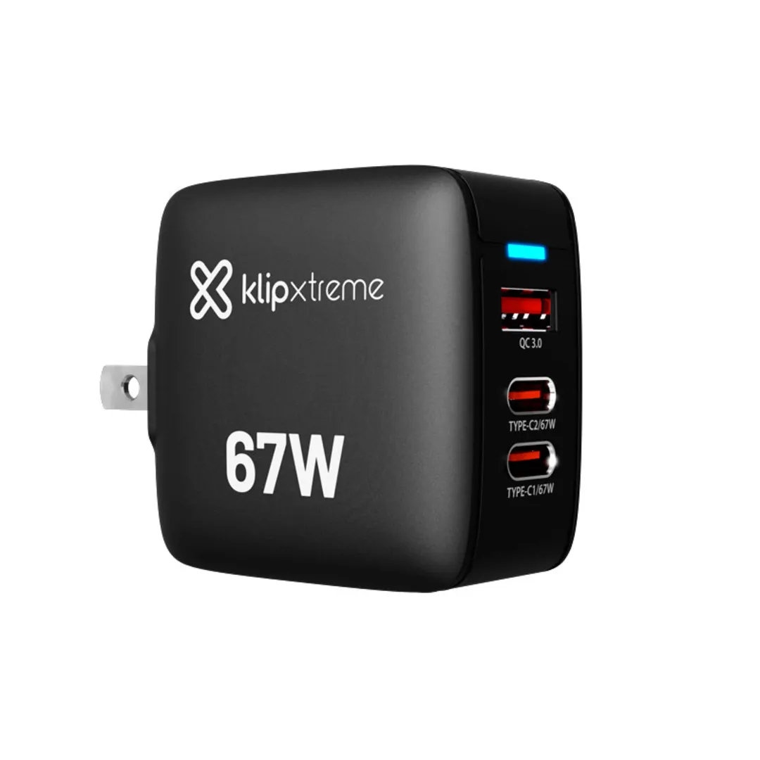 CARGADOR KLIP D/PARED/USB-C/3PUERTOS/67W