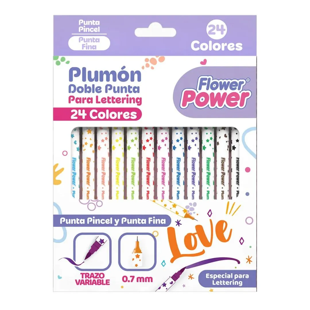 MARCADOR FLOWER  PUNTA PINCEL DOBLE X24